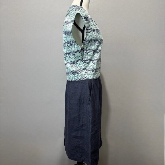 Weekend Max Mara Linen Blend Dress Sz 12/L Santos Split Neck Cap Sleeve A-Line - Picture 4 of 8
